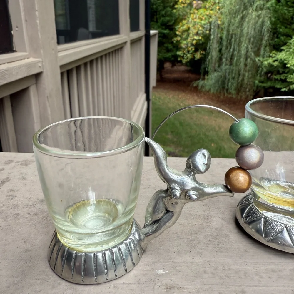 Set of 2 Sheffield A Bodemod Fine Pewter shot glasses